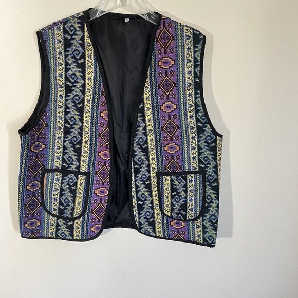Vintage Southwestern Aztec Blanket Vest Womens Size XL Pockets - Picture 6 of 6
